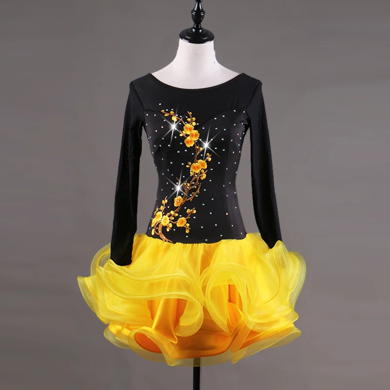 Платье для латиноамериканских танцев с длинными рукавами женское платье