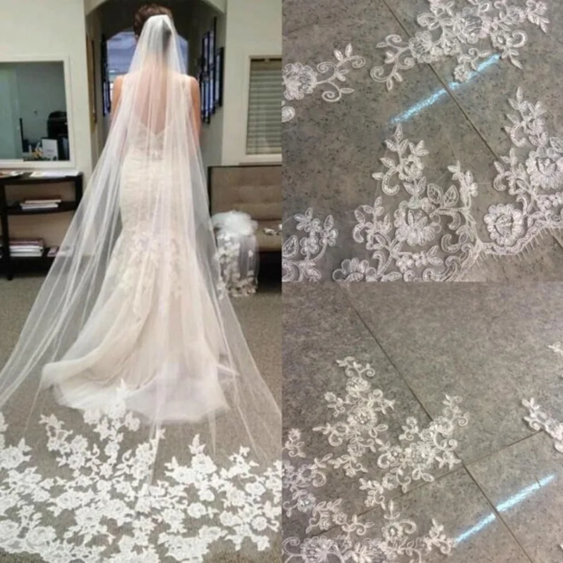 Новинка 2020 свадебная фата аксессуары кружевная кромка один слой женская длинная