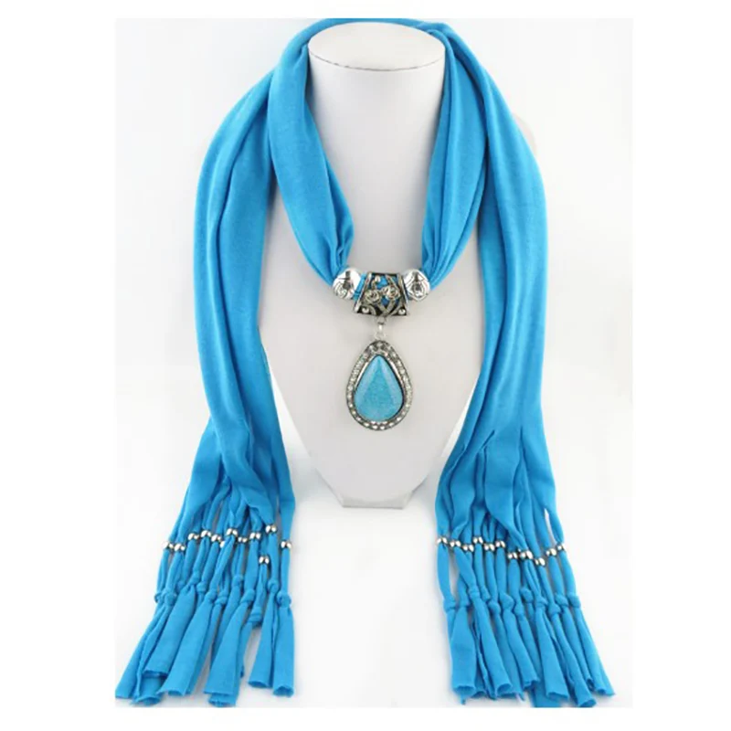 2018 новые Для женщин Шарм синий драгоценный камень капли воды Мода кулон шарф леди