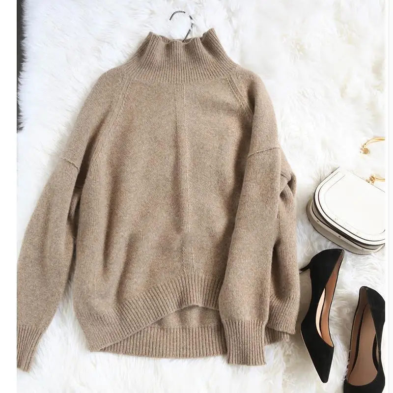 Свитер женский кашемировый с высоким воротником короткий однотонный | Женская