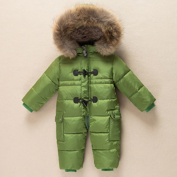 Army Green Одежда для новорожденных для русской зимы Куртка-пуховик для девочек на 90% утином пуху, пальто Зимняя парка для маленьких мальчиков, зимний комбинезон, зимняя одежда, комбинезон - Цвет: Army Green