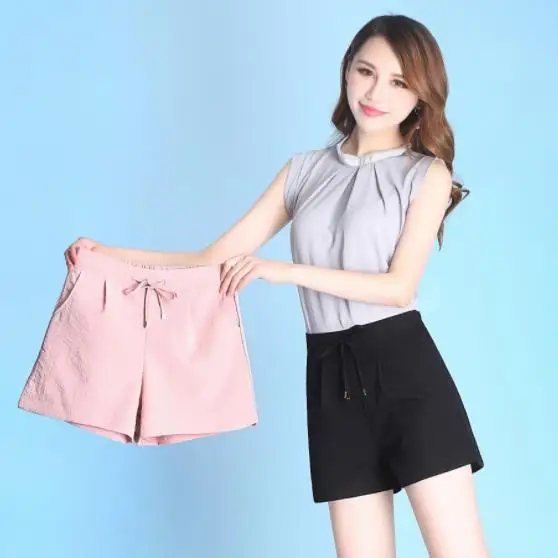 Женские свободные шорты с эластичным поясом короткие брюки из хлопка и льна