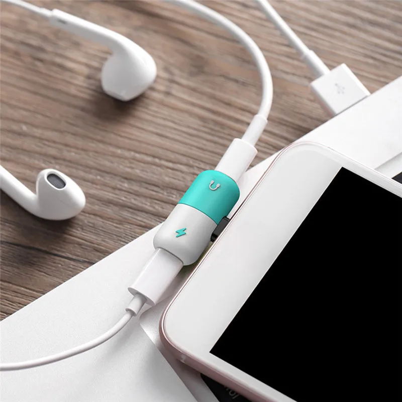white blue Адаптер Lightning для iPhone 11 Pro Max 7 8 X зарядка аудио Aux зарядное устройство сплиттер для наушников Наушники капсула таблетки IOS 13 - Цвет: white blue