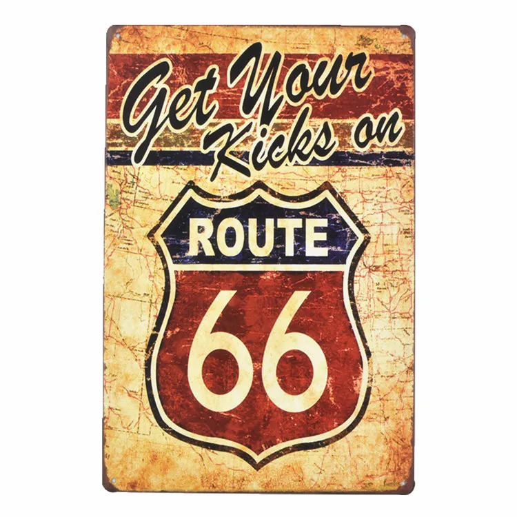 Route 66 Ретро Металлические оловянные вывески для домашнего автомобиля Декор отеля