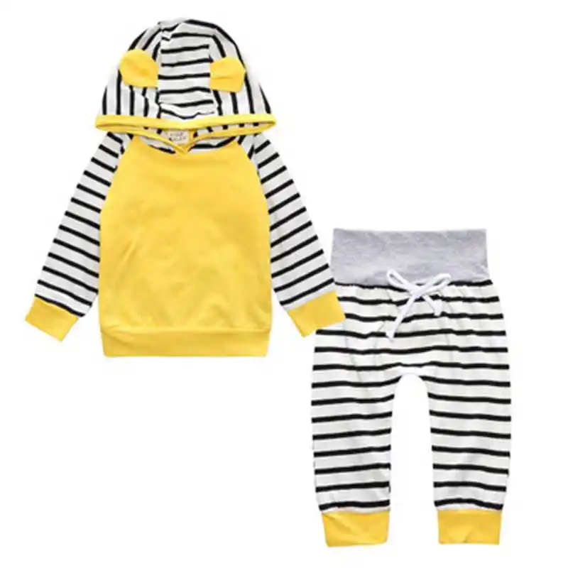 2018 Одежда для новорожденных девочек топы с капюшоном хлопковая футболка + штаны 2