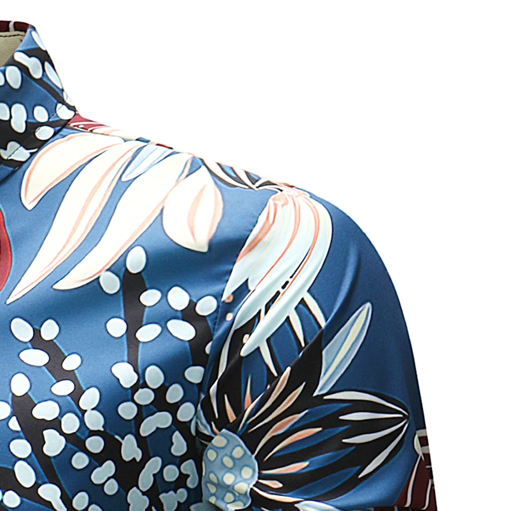 Новая модная мужская приталенная рубашка с цветочным принтом на пуговицах