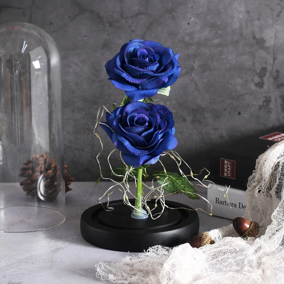 NEW Beauty And Beast Eternal Flower Rose In Flask Wedding Decoration Artificial Flowers In Glass Cover For Valentine's Day Gifts