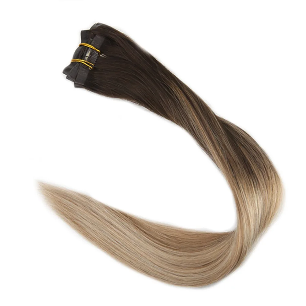 Полный блеск бесшовный машинный сделанный remy Цвет Волос Полный Толстый зажим для наращивания 8 штук сплошной цвет балаяж двойной уток Клип ins - Цвет: 2 8 22