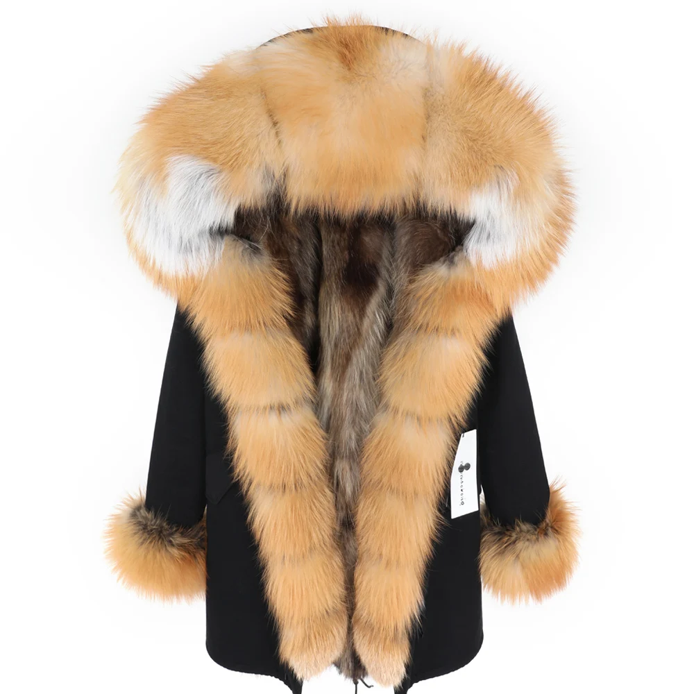 

MaoMaoKong2020 new real fox fur collar Winter wild women park Raccoon fur lining jacket Long women's coat clothes