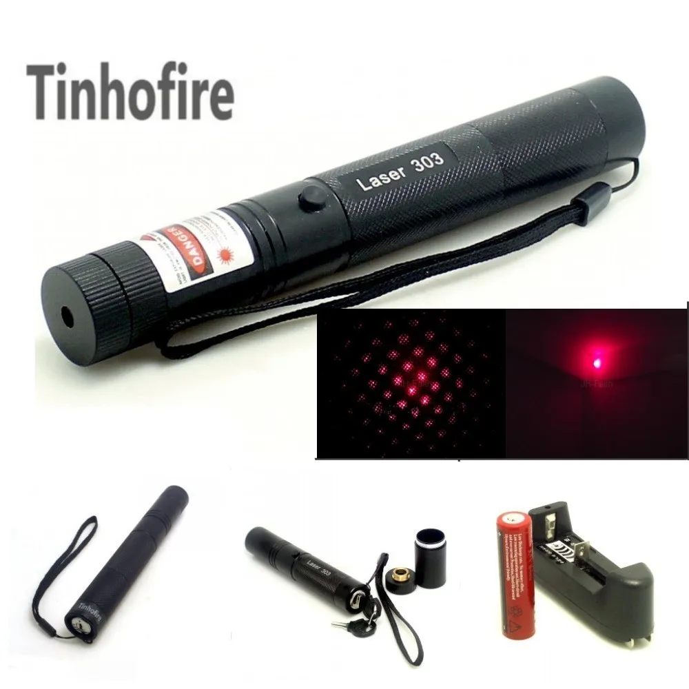 

Tinhofire Red Lazer Pointer Laser 303 5mW 650nm Red Laser Pointer Adjustable Focal Length + 18650 3000Mah battery and charger