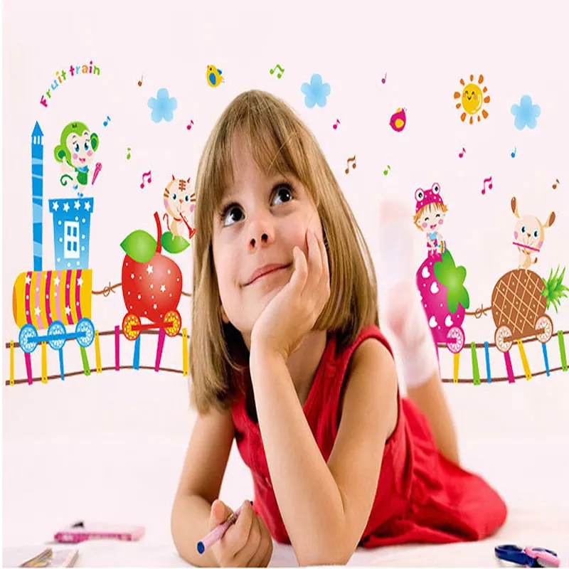 Творческие наклейки с героями мультфильмов фруктовым поездом детские для