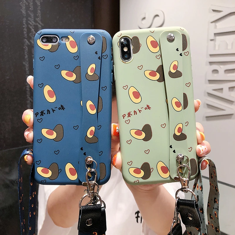 NEW for iPhone 6 6s plus 7 8 Holder Case Avocado Printed with Wrist Neck Strap XS MAX XR X Funda |