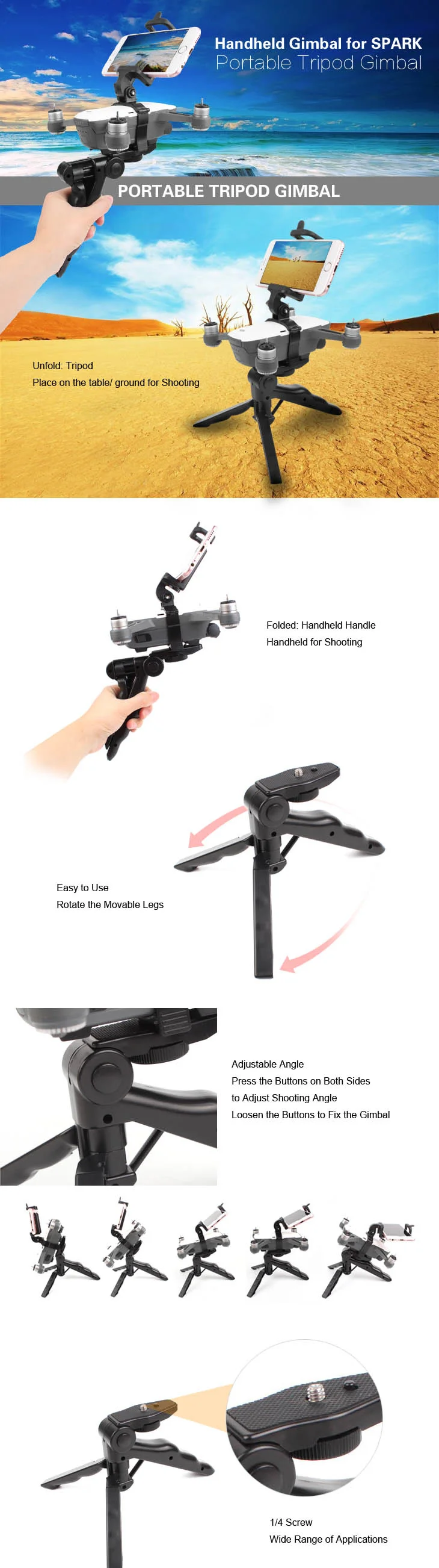 Быстросъемный Карманный карданный Портативный штатива Gimbal стабилизаторы для DJI SPARK