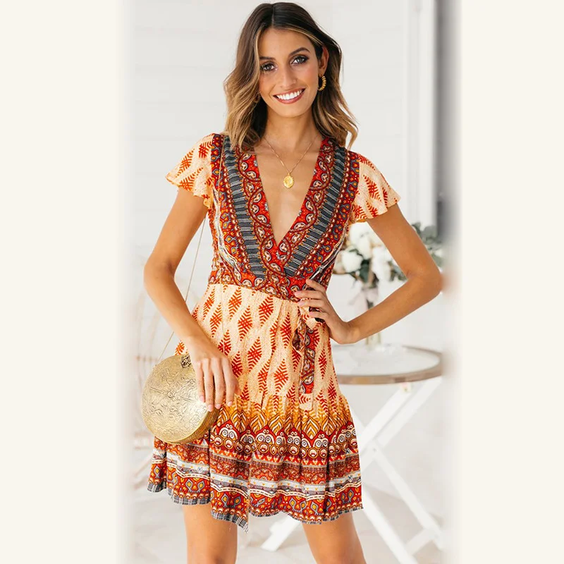 Летние платья с v образным вырезом для женщин платье длиной до колена женские