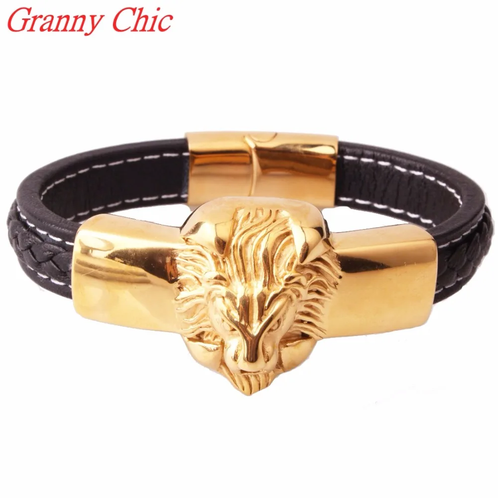 Браслет Granny Chic из натуральной кожи мужской стильный аксессуар нержавеющей стали