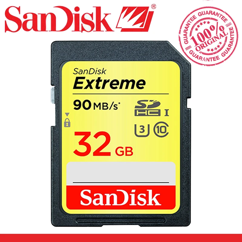 100% оригинальная SD Карта SanDisk Extreme PLUS SDHC SDXC U3 карты памяти класса 10 90 МБ/с. 64 ГБ 32 16 128