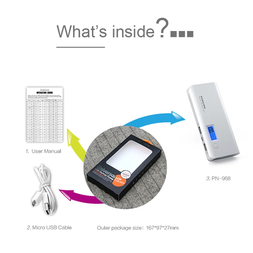 Pineng power Bank 10000 мАч PN968 внешний аккумулятор с светодиодный индикатором 5 в 2.1A для iPhone