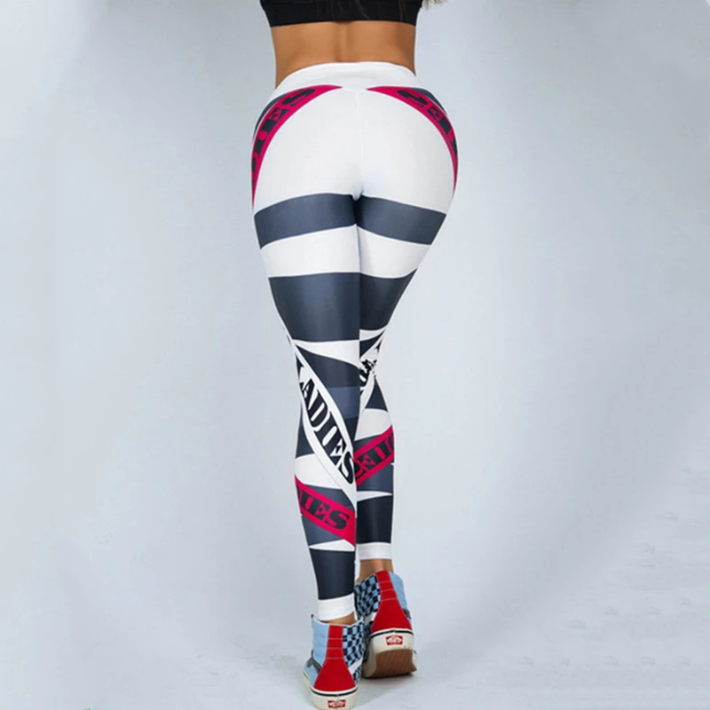 Женские пикантные Красные Полосатые спортивные Леггинсы с буквенным принтом
