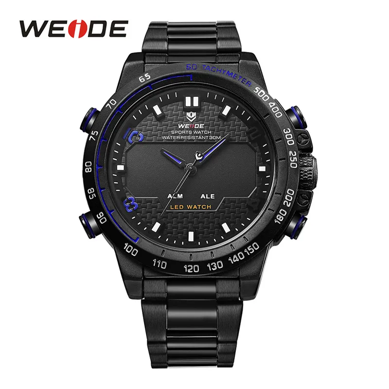 WH6102B-4C WEIDE Часы мужские LED Аналоговый двойной Дисплей сигнализации назад легкие спортивные Военное Дело часы большой циферблат Нержавеющая сталь ремешок кварцевые часы - Цвет: WH6102B-4C