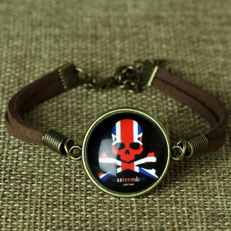 Elessical Хэллоуин изделия ручной работы кожаный браслет череп Стекло кабошон в