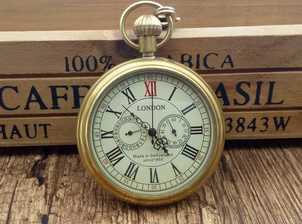 Античная медь Лондон карманные часы для мужчин и женщин унисекс механические ручной обмотки римское ожерелье с цифрами подарок с коробкой TJX030