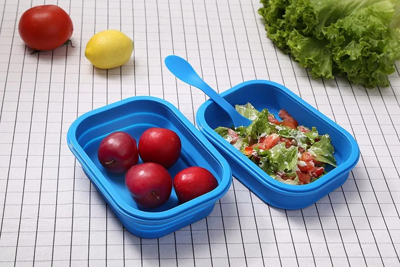 WALFOS 2 слоя красочные силиконовые Ланч-бокс с ручкой силиконовые Bento Ланч-бокс Портативный Силиконовый Ланч-бокс для детей