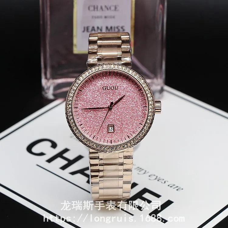 Часы Guou женские из нержавеющей стали под розовое золото с календарем|watch brand|watch
