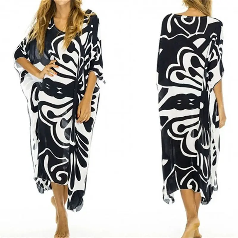 2021 Модный летний кафтан с V-образным вырезом и рукавами летучая мышь пляжная