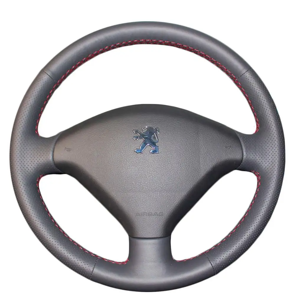 Wheel Cover Red PONSNY автомобильный Редуктор/ручной тормоз/рулевое управление чехол из натуральной кожи для PEUGEOT 307 2004-2010 сшитый вручную чехол из натуральной кожи - Название цвета: Wheel Cover Red