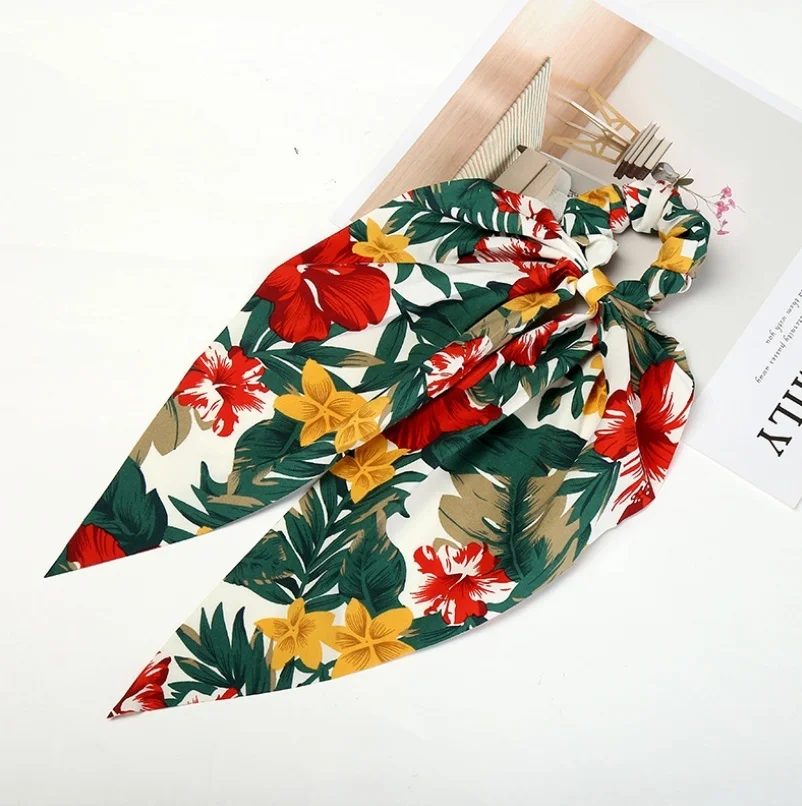 5 Bohemian Chiffon Flower Shrink Scarf Hair Band Ponytail Entrainment Bow Floral Print Hair Bundle Rope - Цвет: 5
