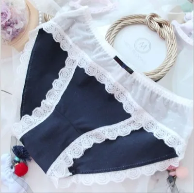 Dark Blue Женские хлопковые трусики большого размера, сексуальные кружевные сетчатые трусики с бантом, Kawaii, большие размеры, нижнее белье, женские хлопковые короткие милые трусики Vs Pink 7XL - Цвет: Dark Blue