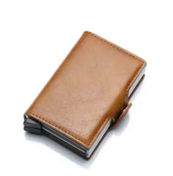 Brown double wallet Автоматический кредитный держатель для карт s бизнес мужской чехол для ID карты модный RFID держатель для карт алюминиевые кошельки для банковских карт - Цвет: Brown double wallet