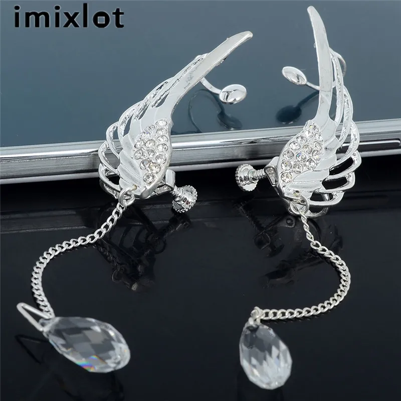 Imixlot 1 пара крылья ангела Кристальные посеребренные клипсы для ушей серьги женщин