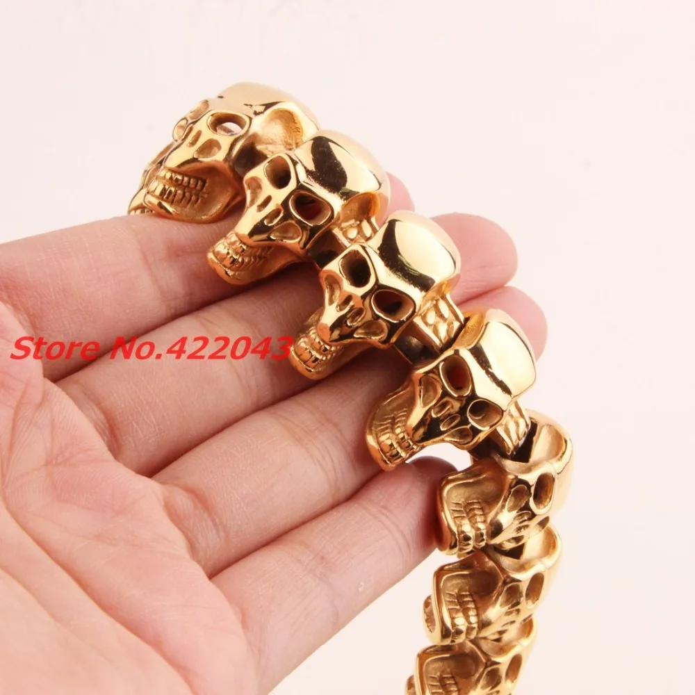 

8.6"*25mm Fashion Punk Skull Skeleton Stainless Steel Chain for Men's Heavy Bracelets & Bangles Males Huge Pulseira Jewelry Gift