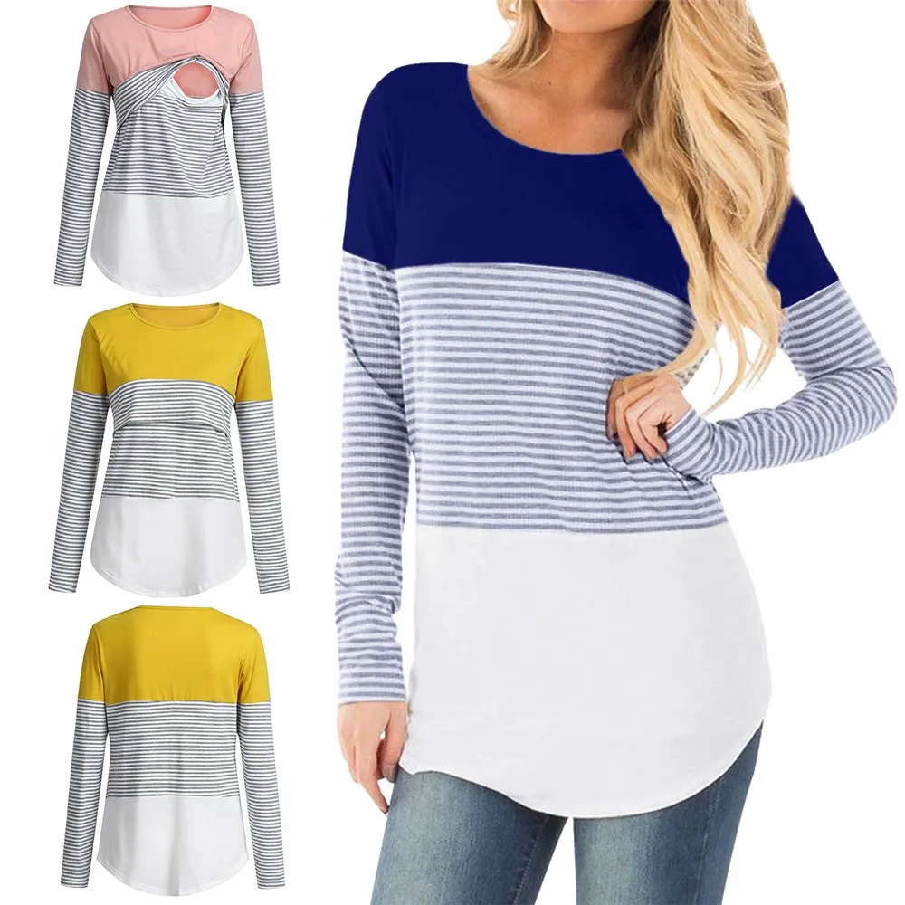 SAGACE повседневные полосатые женские Топы с длинным рукавом для беременных топы