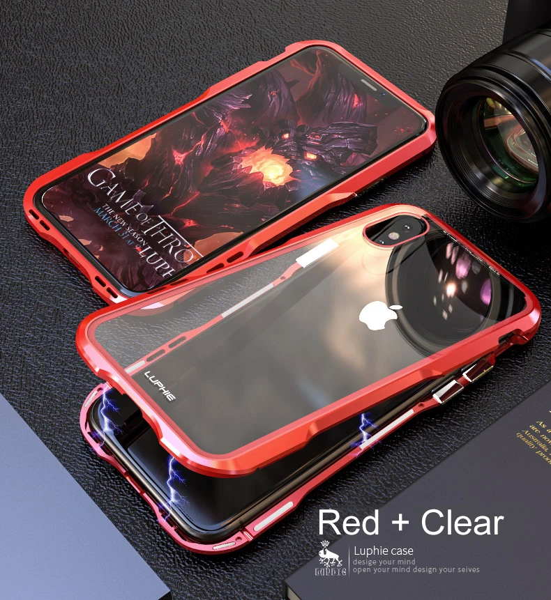 Магнитный чехол LUPHIE для iPhone X XS Max XR 8 7 Plus, Магнитный чехол s, прозрачная стеклянная задняя крышка, чехол для iPhone 7 8 Plus X, металлический бампер