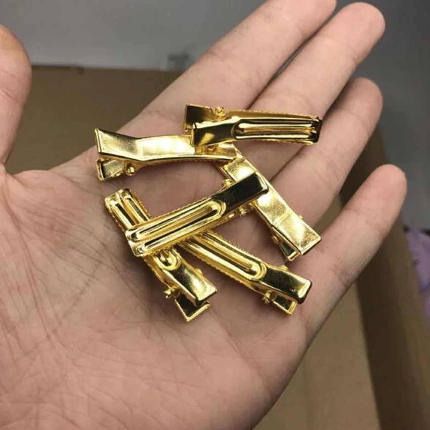 100pcs/lot 35mm 50mm Gold Double Prong Metal Alligator Hair Clips Hairpins Korker Bow