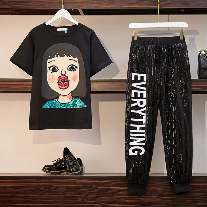 Новые летние женские комплекты больших размеров 2019 модные уличные черные