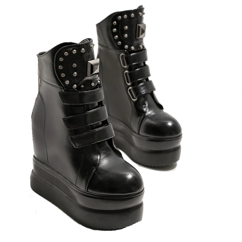 Женские ботинки на высоком каблуке женская черная обувь танкетке женские