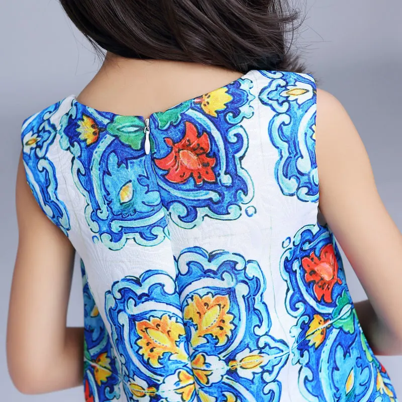 

2018 New chinese style kids costume for girls 2-9T print pattern summer girls dresses fashion sleeveless straight girls