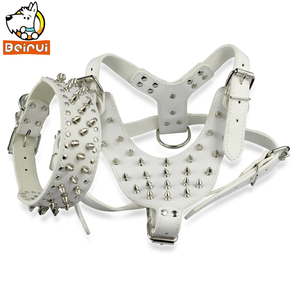 3 размера мягкие белые шипованные ошейники для собак регулируемые и шлейки