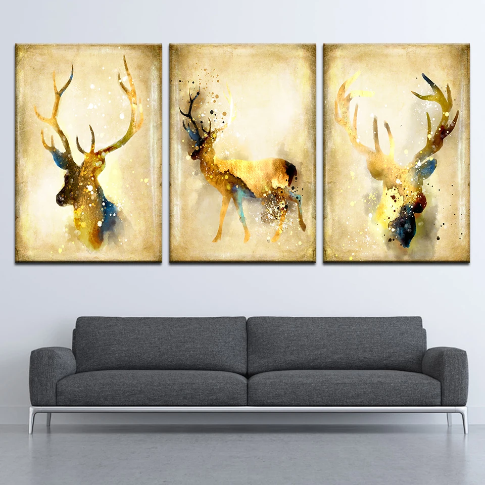 Триптих нордический Абстрактные Художественные Олень Лось картина с
