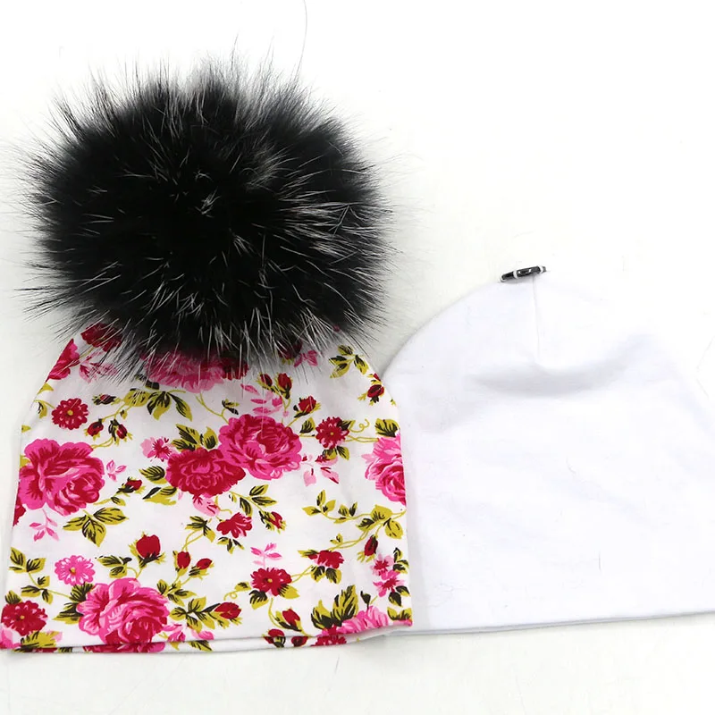 flower pink -w GZHilovingL из 2 предметов 0-5 месяцев из хлопка для мальчиков и девочек шапка с натуральным меховым помпоном шапка, сезон осень-зима детские твердая шляпа шапка с меховым помпоном для девочек - Цвет: flower pink -w