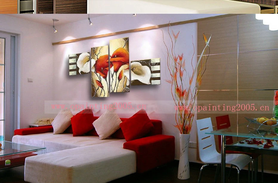 Ручная работа 4 шт. Абстрактная Картина на холсте цветок лилии картина маслом для