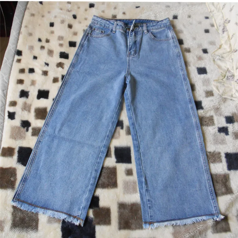

Jeans Women Wide Leg Pants 4 Season High Waist Loose Ankle length pants Fashion Casual Blue High Quality thick Denim Cowboy
