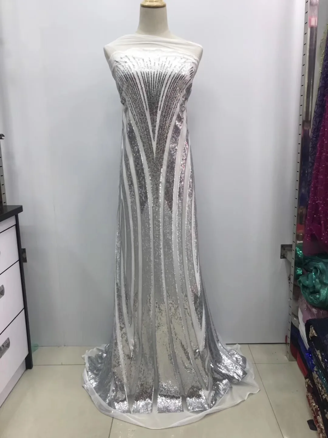 Новейшая зеленая кружевная ткань для свадьбы и вечерние с блестками нигерийская