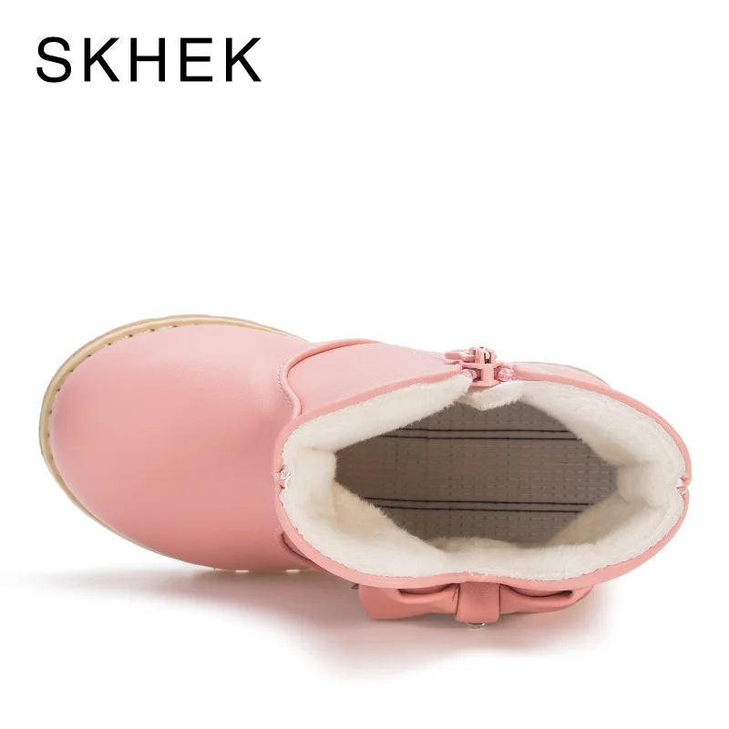 SKHEK/Новые модные детские ботинки; сезон осень-весна-зима; милые теплые ботинки принцессы для девочек; нескользящие кожаные сапоги с цветочным узором для девочек