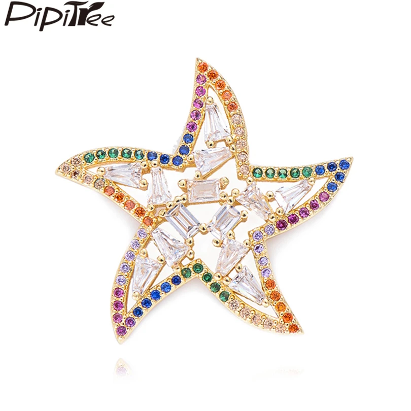 Pipitree изогнутая звезда кулон мульти CZ Большой Циркон латунь полые Морская