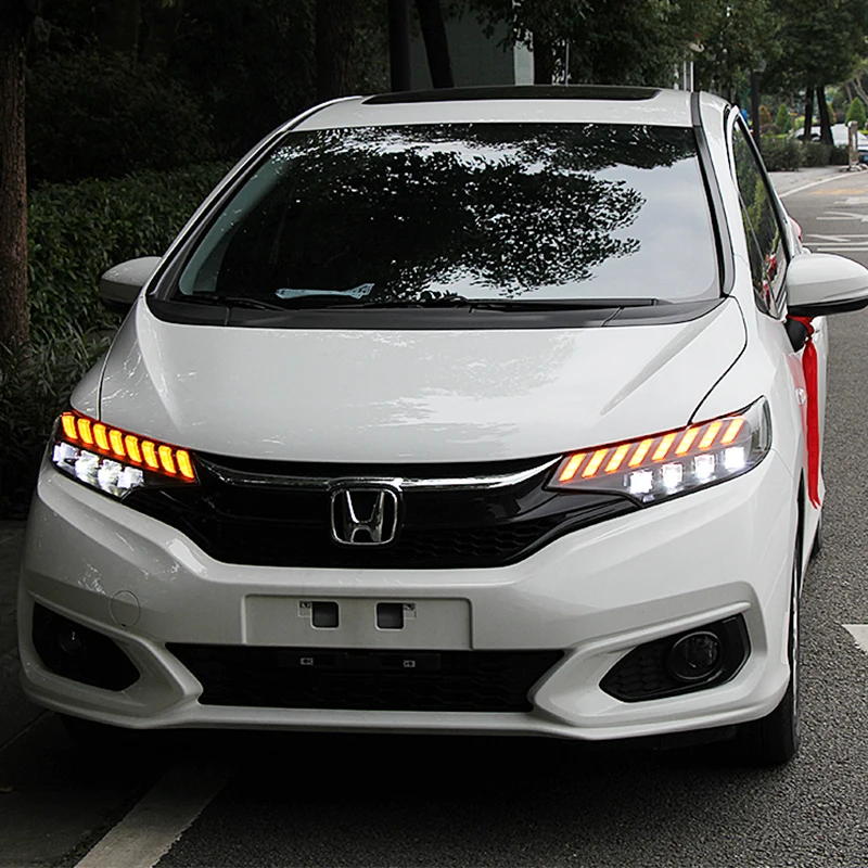 Тюнинг автомобильных фар для Honda FIT JAZZ GK5 2018 светодиодные фары DRL ходовые огни Bi-Xenon