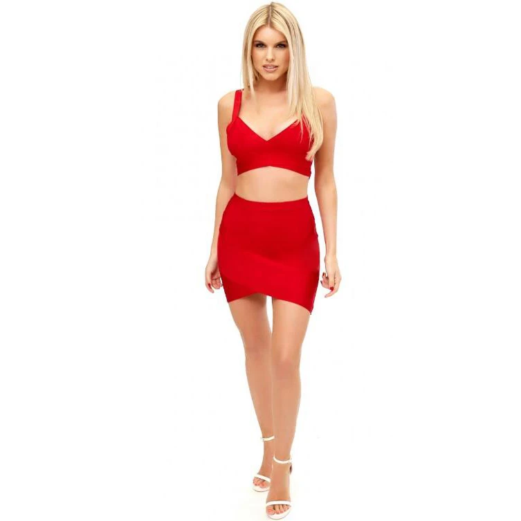 BEAUKEY комплект из 2 частей пикантные для женщин Бандаж с высокой талией Bodycon платье черный Мини Короткое плюс размеры XL - Цвет: Красный